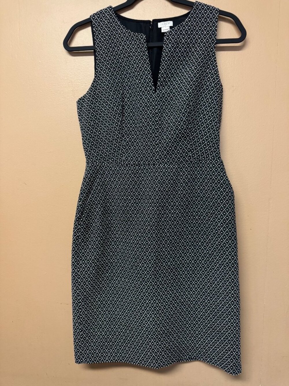 J.Crew Midi Black White Dot Sheath Dress Size 4 Sleeveless Career Office Pockets